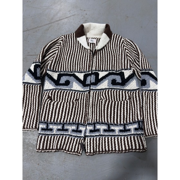 BDG Other - BDG Urban Outfitters Brown Motif Geometric Zip Up Shawl Cardigan Sweater Mens M